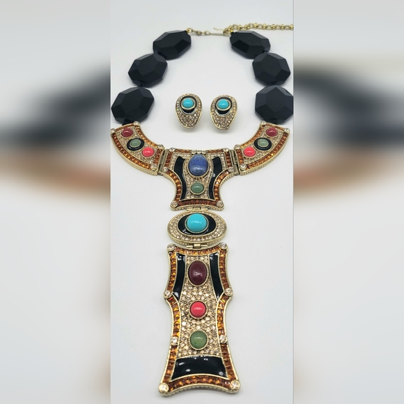 Heidi Daus Onyx and Swarovski Crystal Art Deco Statement Necklace + Earring Set - Picture 11 of 13